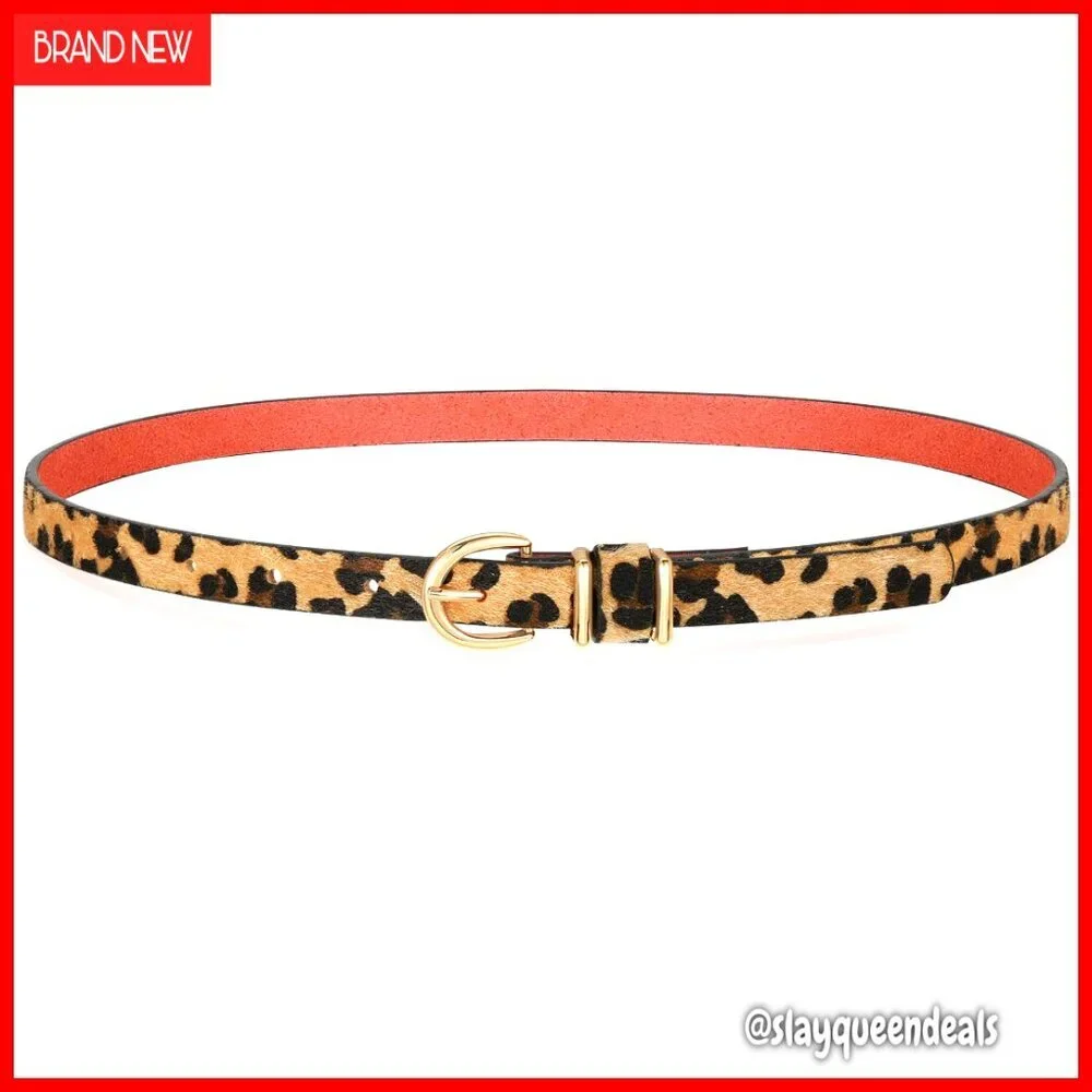 Skinny Faux Leather Belt Gold Buckle 0.7